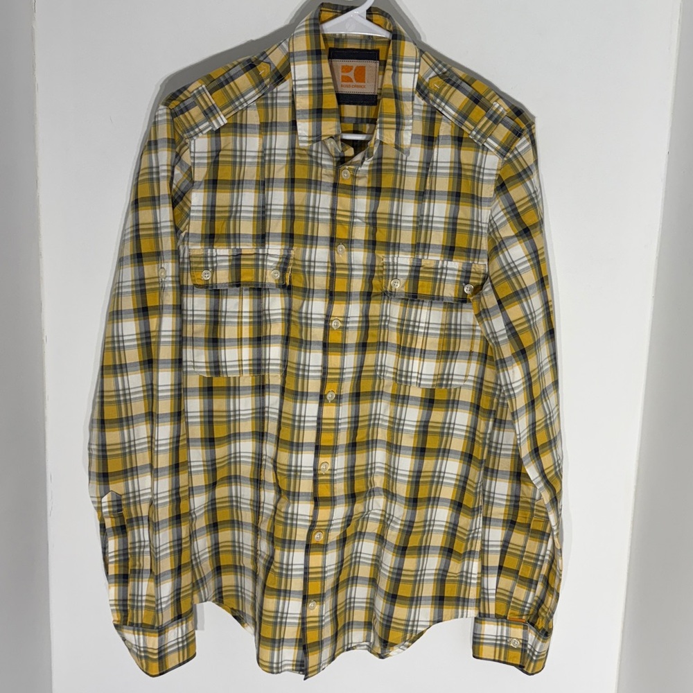 BOSS ORANGE Yellow and Blue Plaid Shirt